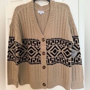 Evereve Cream & Black Geometric Button-Front Cardigan